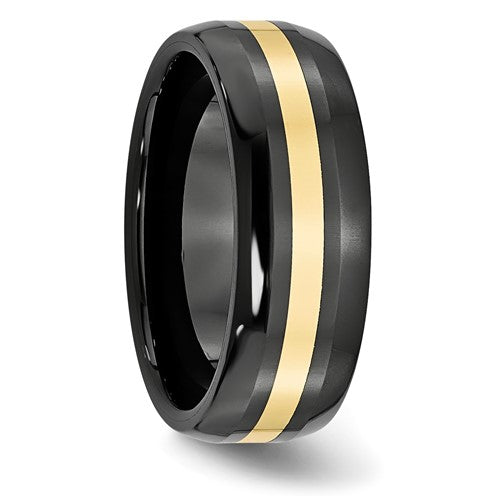 Chisel Ceramic Black with 14k Gold Inlay 8mm Polished Band