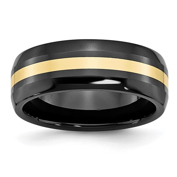Chisel Ceramic Black with 14k Gold Inlay 8mm Polished Band