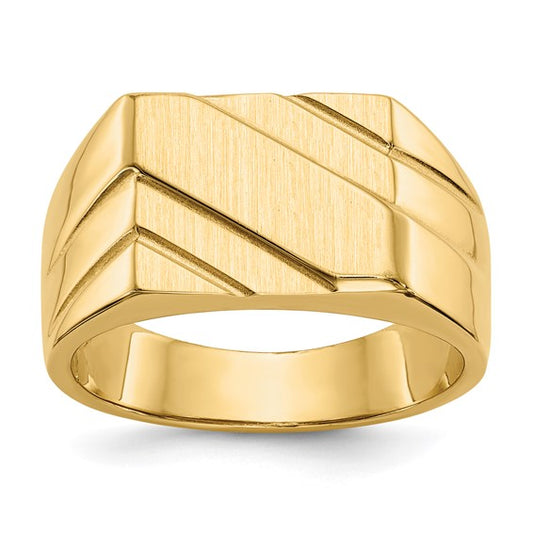 14k 13.0x11.0mm Open Back Diagonal Mens Signet Ring