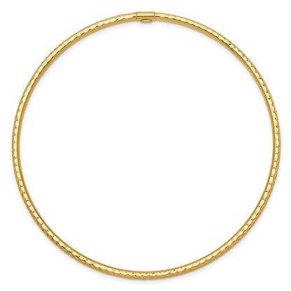 14k 2mm Diamond-cut Tube Slip-on Bangle