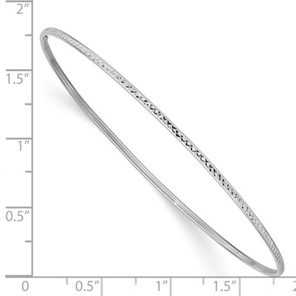 WHITE GOLD DIAMOND-CUT SLIP-ON BANGLE BRACELET 14k 1.5mm / SKU DB546