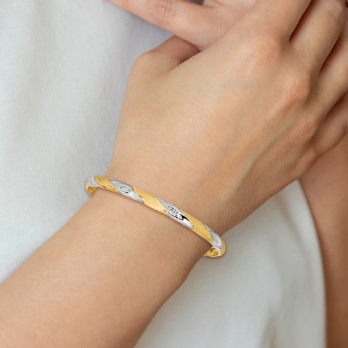 14k White Rhodium Polished Satin D/C Flexible Bangle