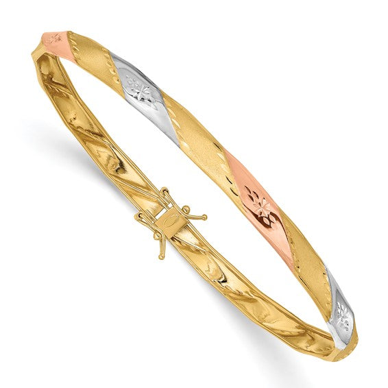 14K with White and Rose Rhodium Polished Satin D/C Flex Bangle