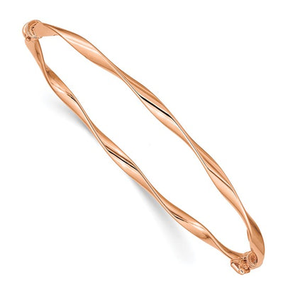 14k Rose Gold Polished Twisted Hinged Bangle Bracelet