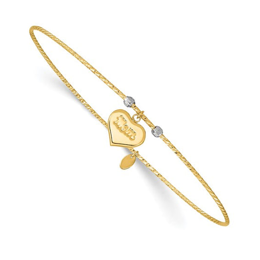 14K Two-tone Diamond-Cut Heart with Mom Bangle