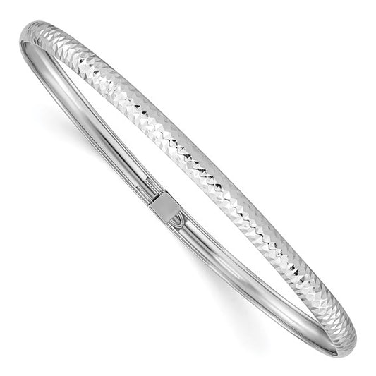 14k White Gold Textured Flexible Bangle