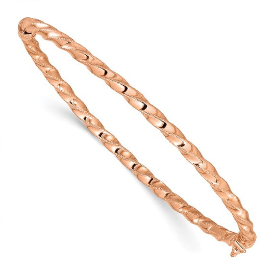 14K Rose Gold Twisted 3.20mm Hinged Bangle