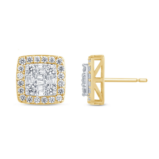 10K YELLOW GOLD 1.60 CARAT 12 MM 100% GENUINE DIAMONDS MENS/WOMENS EARRING STUDS