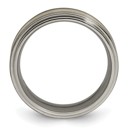 Edward Mirell Titanium with 14k White Gold Textured Lines 7.5mm Band