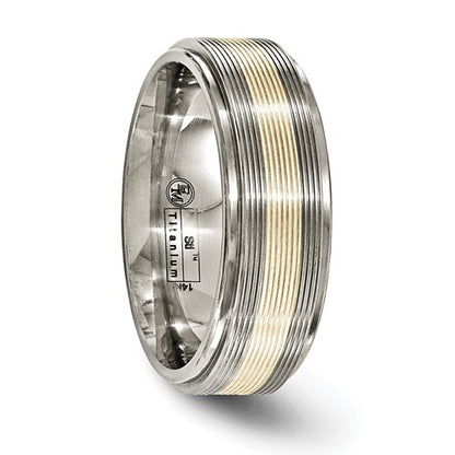 Edward Mirell Titanium with 14k White Gold Textured Lines 7.5mm Band