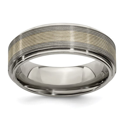 Edward Mirell Titanium with 14k White Gold Textured Lines 7.5mm Band