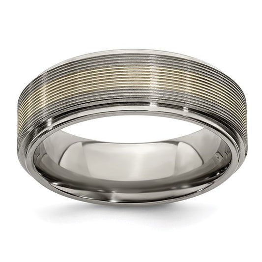 Edward Mirell Titanium with 14k White Gold Textured Lines 7.5mm Band