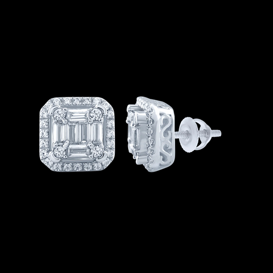 10K WHITE GOLD .75 CARAT 100% GENUINE DIAMONDS 8MM MENS/WOMENS EARRING STUDS