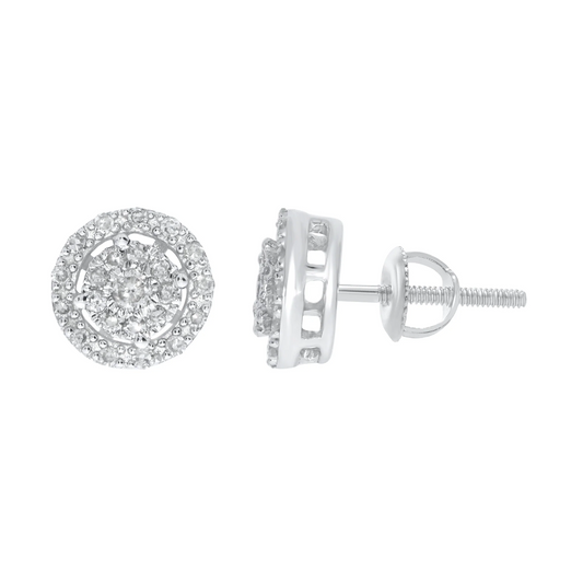 10K WHITE GOLD .25 CARAT 100% GENUINE DIAMONDS MENS/WOMENS 7MM EARRING STUDS