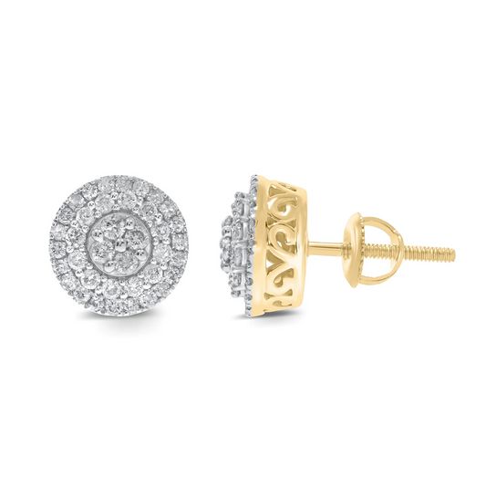 10K YELLOW GOLD .85 CARAT 10MM 100% GENUINE DIAMONDS MENS/WOMENS EARRING STUDS / SKU ER04284-YG