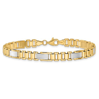 14k Two-tone Brushed and Polished Fancy Link 8in Bracelet