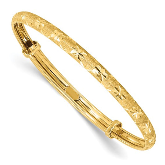 14K Polished Satin and Diamond-cut Adjustable Baby Bangle