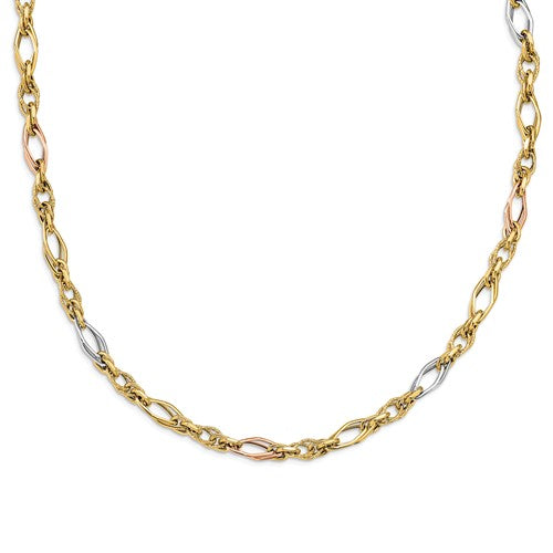 Leslie's 14k White and Rose-plated Polished and Textured Link Necklace