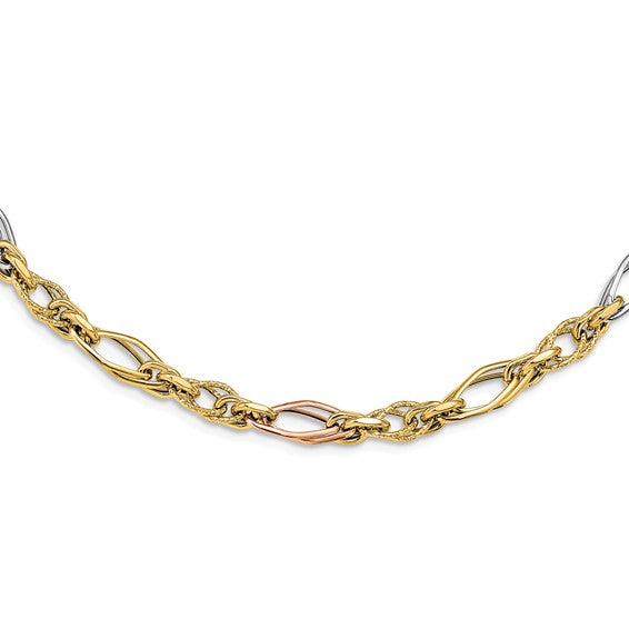 Leslie's 14k White and Rose-plated Polished and Textured Link Necklace