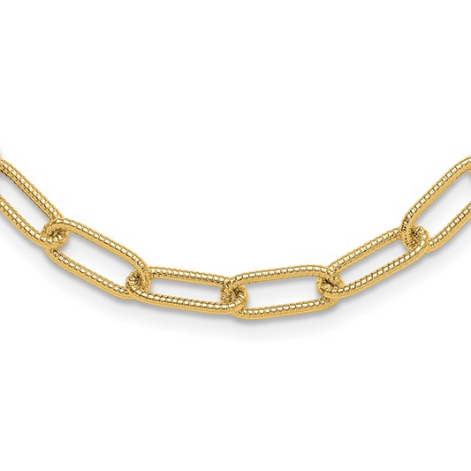 Leslie's 14k Polished Textured Oval Link Necklace