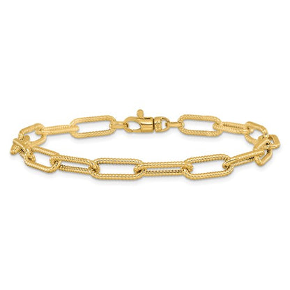 Leslie's 14k Polished Textured Oval Link Bracelet