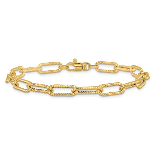 Leslie's 14k Polished Textured Oval Link Bracelet