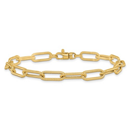 Leslie's 14k Polished Textured Oval Link Bracelet