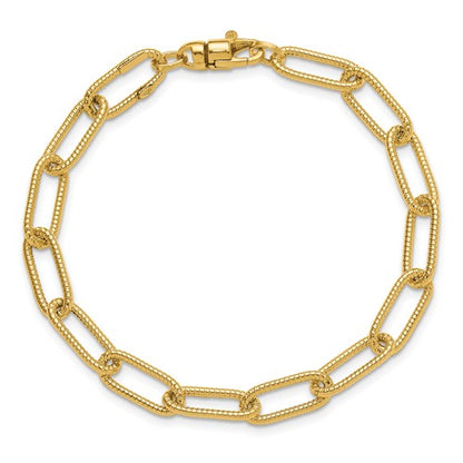 Leslie's 14k Polished Textured Oval Link Bracelet