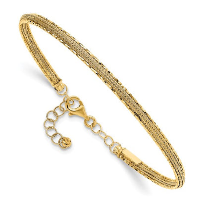Leslie's 14K Diamond-cut and Textured with Safety Chain Bangle