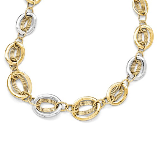 Leslie's 14k Two-tone Polished and Textured Fancy Link Necklace