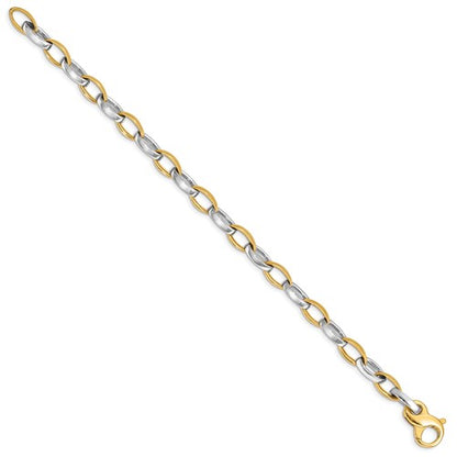 14K Two-tone 8.5 inch 6.6mm Hand Polished and Satin Fancy Link with Fancy Lobster Clasp Bracelet