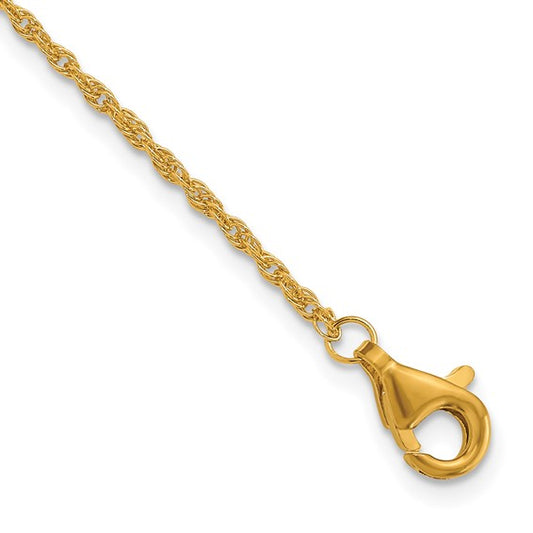 24k Polished 1.35mm Rope Chain with 2 Inch Extension Necklace