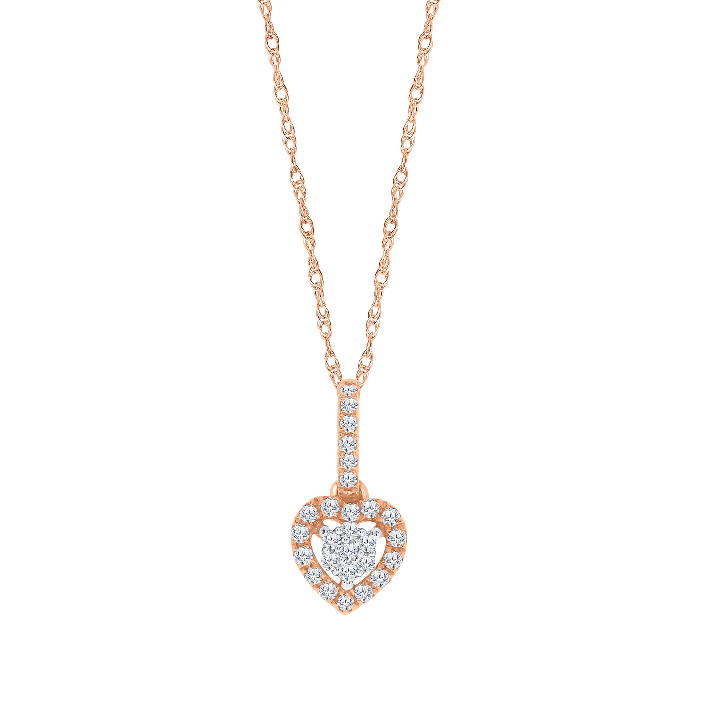 10K ROSE GOLD .20 CARAT REAL DIAMOND HEART PENDANT NECKLACE WITH ROSE GOLD CHAIN
