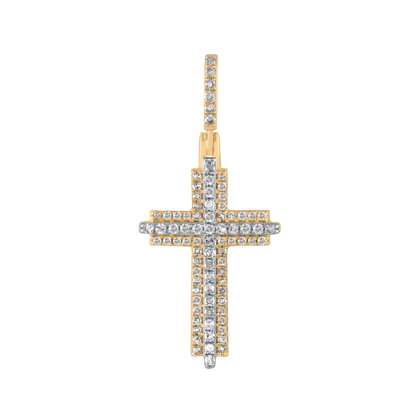 10K YELLOW GOLD .40 CARAT REAL DIAMONDS 1.50 INCHES CROSS PENDANT WITH 18" GOLD CHAIN / SKU PD03983-YG