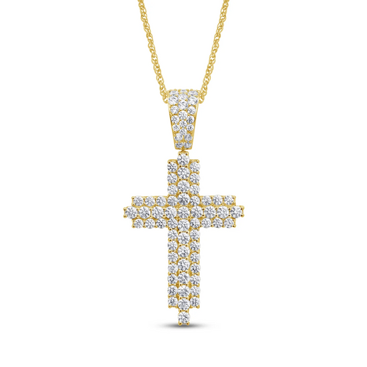 10K YELLOW GOLD 2.75 CARAT 1.75 INCHES REAL DIAMOND MEN CROSS PENDANT CHARM CROSS / SKU PE2K3932GQ-YG