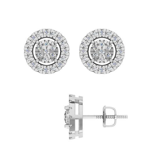 10K WHITE GOLD .50 CARAT 8 MM 100% GENUINE DIAMONDS MENS/WOMENS EARRING STUDS