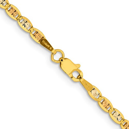 14K 26 inch 2.75mm Tri-color Pavé Valentino with Lobster Clasp Chain