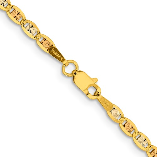 14K 22 inch 2.75mm Tri-color Pavé Valentino with Lobster Clasp Chain