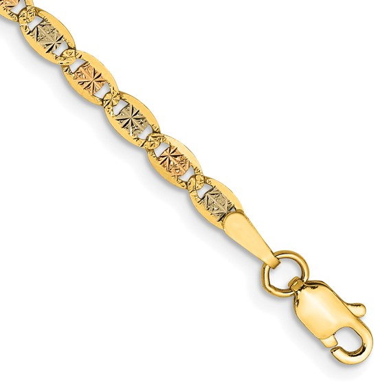 14K Tri-color Pavé Valentino with Lobster Clasp Bracelet