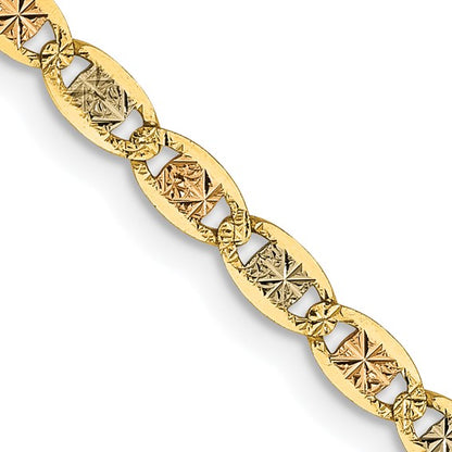 14K 26 inch 2.75mm Tri-color Pavé Valentino with Lobster Clasp Chain