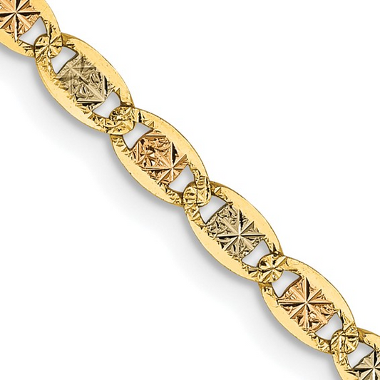 14K 22 inch 2.75mm Tri-color Pavé Valentino with Lobster Clasp Chain