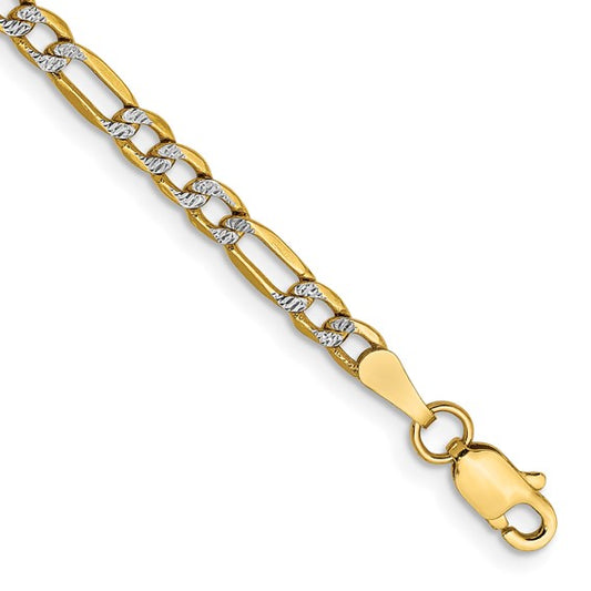 14k 3.2mm Semi-solid withRhodium Pavé Figaro Chain
