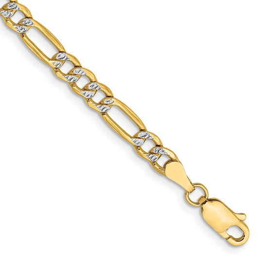 14k 3.9mm Semi-solid with Rhodium Pavé Figaro Chain