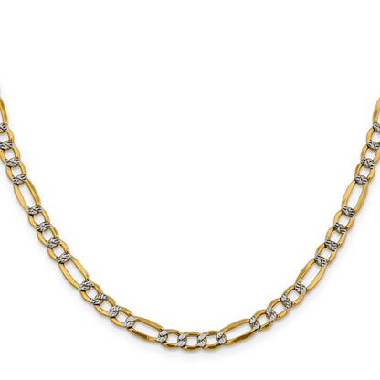 14K Semi-Solid with White Rhodium Pavé Figaro with Lobster Clasp Chain