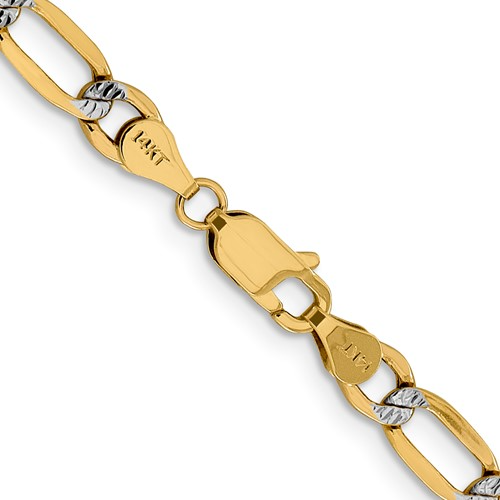 14K Semi-Solid with Silver Tone Rhodium Pavé Figaro with Lobster Clasp Bracelet