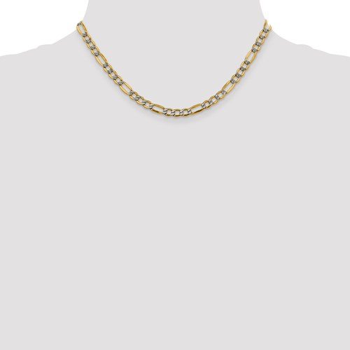 14K Semi-Solid with White Rhodium Pavé Figaro with Lobster Clasp Chain