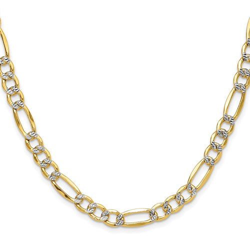 14k 6.5mm Semi-solid with Rhodium Pavé Figaro Chain