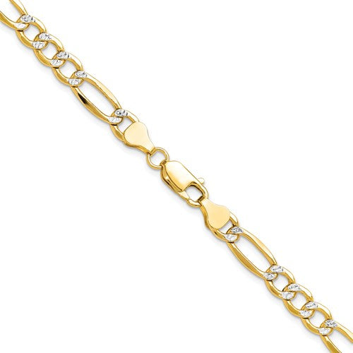 14k 6.5mm Semi-solid with Rhodium Pavé Figaro Chain