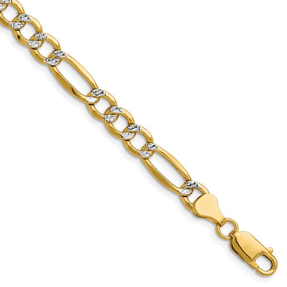 14k 6.5mm Semi-solid with Rhodium Pavé Figaro Chain