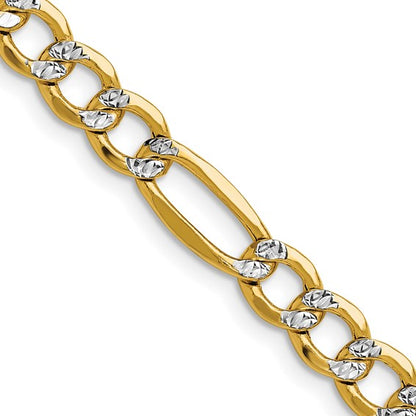 14k 6.5mm Semi-solid with Rhodium Pavé Figaro Chain